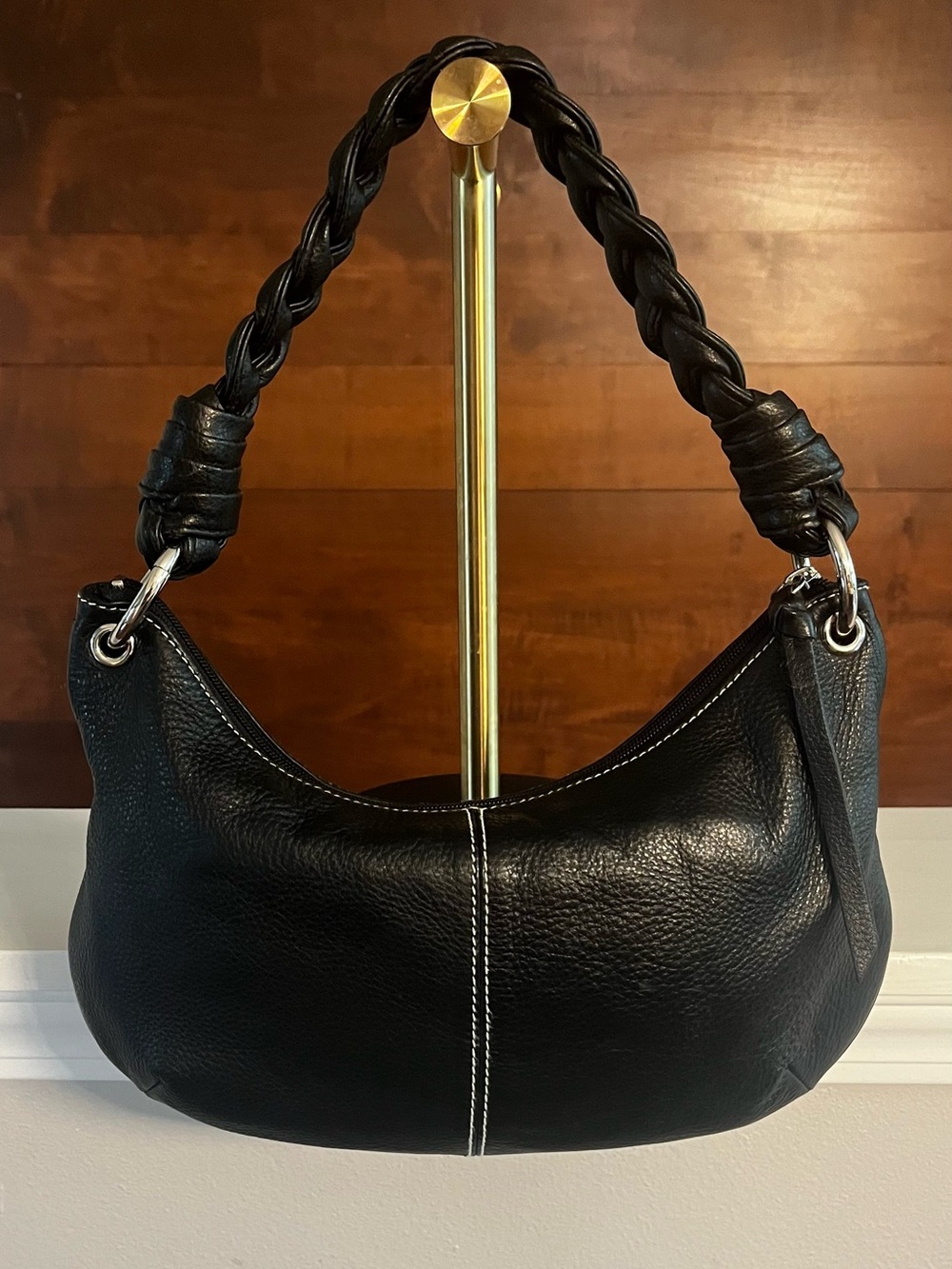 Y2K Ralph Lauren Black Leather Shoulder Hobo with Braided Strap